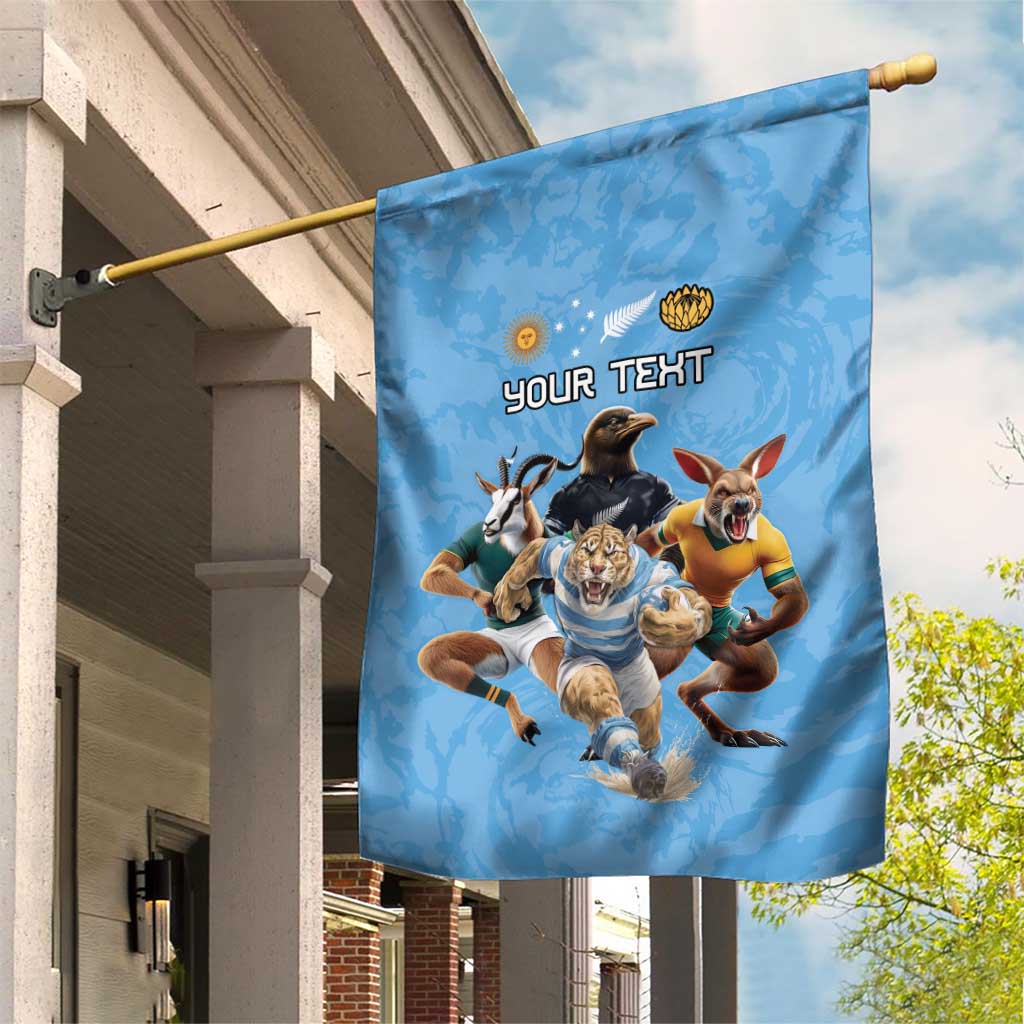 Custom Rugby Southern Hemisphere Garden Flag Argentina AUNZ South Africa Mascot Blue - Polynesian Pride
