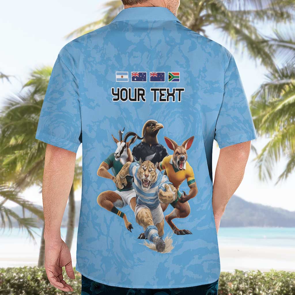 Custom Rugby Southern Hemisphere Hawaiian Shirt Argentina AUNZ South Africa Mascot Blue - Polynesian Pride