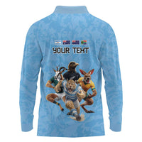 Custom Rugby Southern Hemisphere Long Sleeve Polo Shirt Argentina AUNZ South Africa Mascot Blue - Polynesian Pride