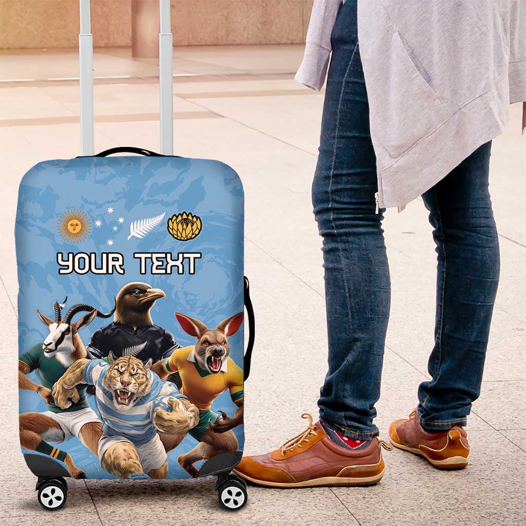 Custom Rugby Southern Hemisphere Luggage Cover Argentina AUNZ South Africa Mascot Blue - Polynesian Pride