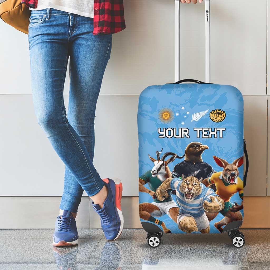 Custom Rugby Southern Hemisphere Luggage Cover Argentina AUNZ South Africa Mascot Blue - Polynesian Pride