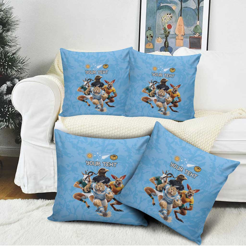 Custom Rugby Southern Hemisphere Pillow Cover Argentina AUNZ South Africa Mascot Blue - Polynesian Pride
