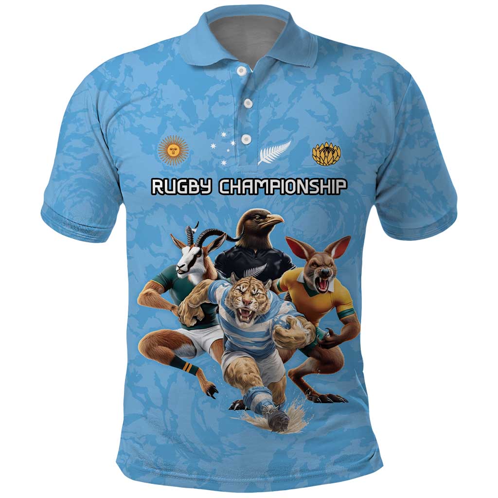 Custom Rugby Southern Hemisphere Polo Shirt Argentina AUNZ South Africa Mascot Blue - Polynesian Pride