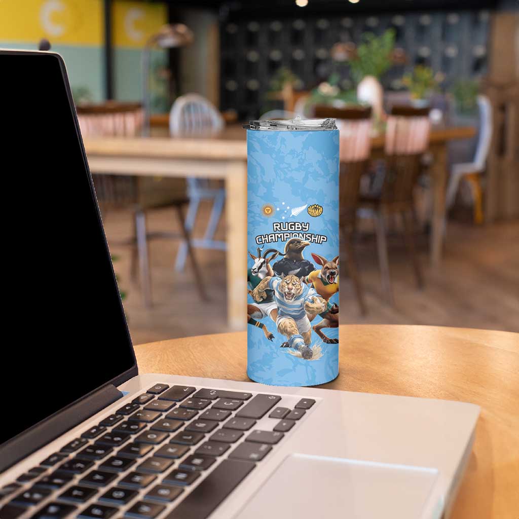 Custom Rugby Southern Hemisphere Skinny Tumbler Argentina AUNZ South Africa Mascot Blue LT9 - Polynesian Pride