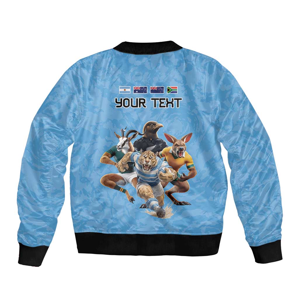 Custom Rugby Southern Hemisphere Sleeve Zip Bomber Jacket Argentina AUNZ South Africa Mascot Blue - Polynesian Pride