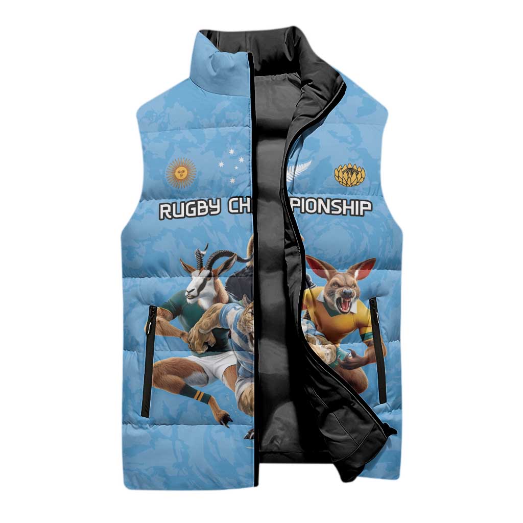 Custom Rugby Southern Hemisphere Sleeveless Puffer Jacket Argentina AUNZ South Africa Mascot Blue - Polynesian Pride