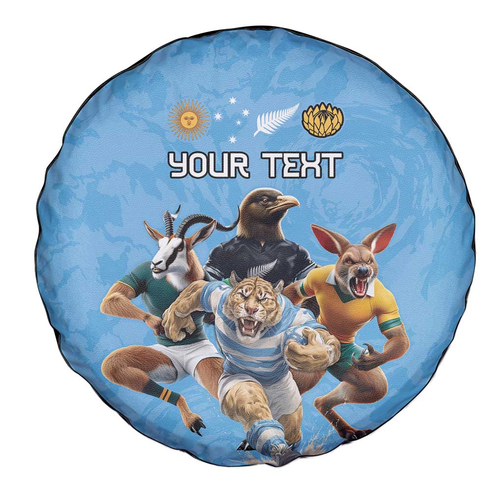 Custom Rugby Southern Hemisphere Spare Tire Cover Argentina AUNZ South Africa Mascot Blue - Polynesian Pride