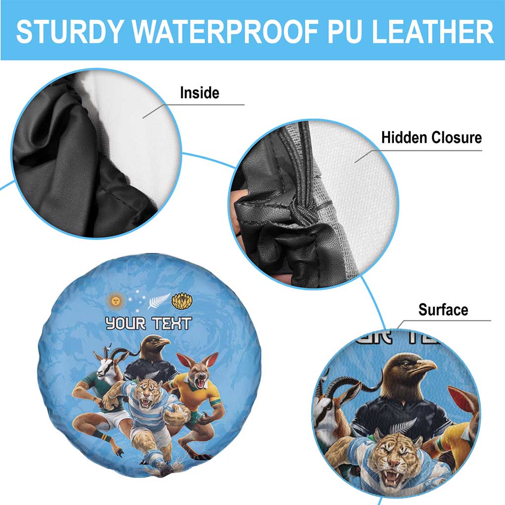 Custom Rugby Southern Hemisphere Spare Tire Cover Argentina AUNZ South Africa Mascot Blue - Polynesian Pride