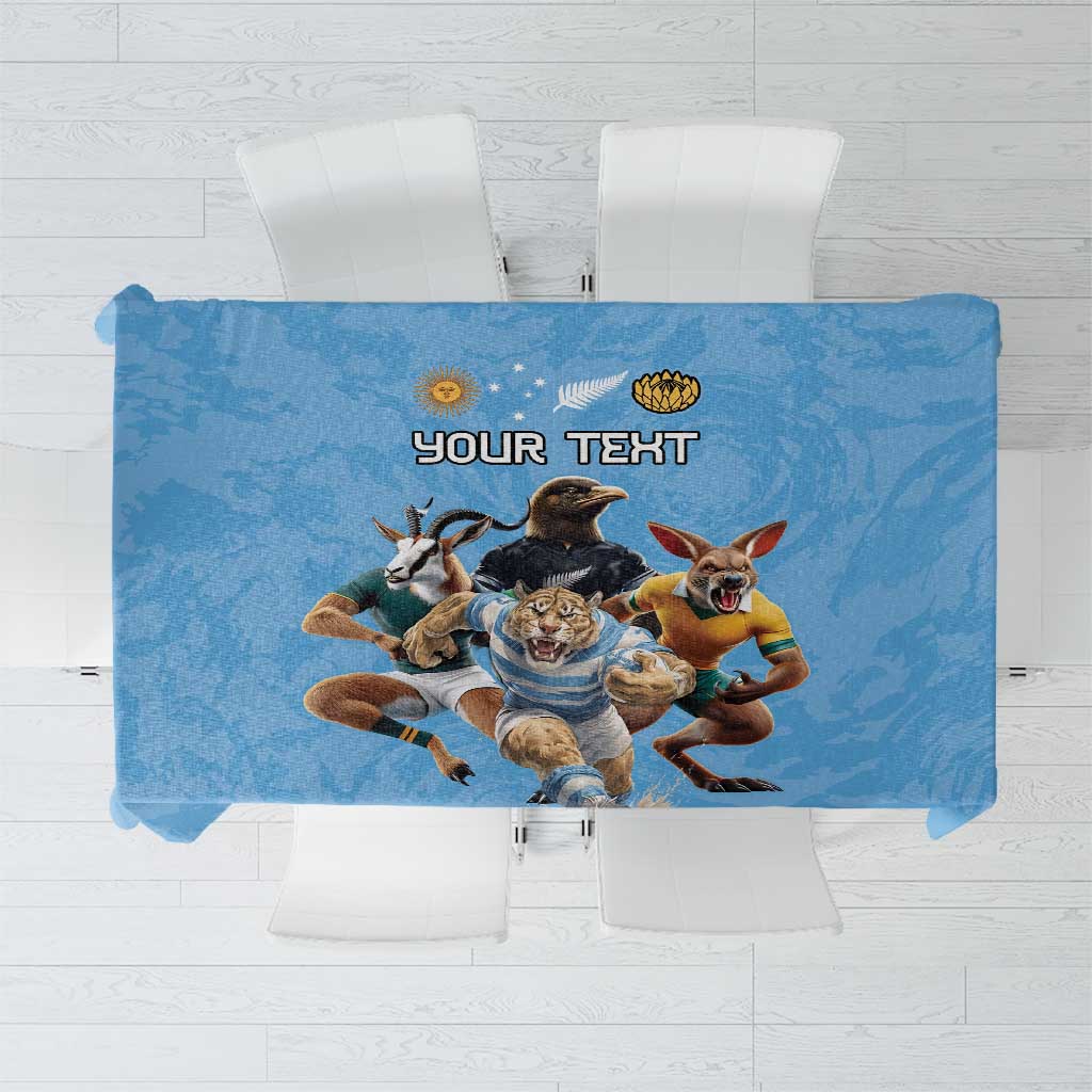 Custom Rugby Southern Hemisphere Tablecloth Argentina AUNZ South Africa Mascot Blue - Polynesian Pride