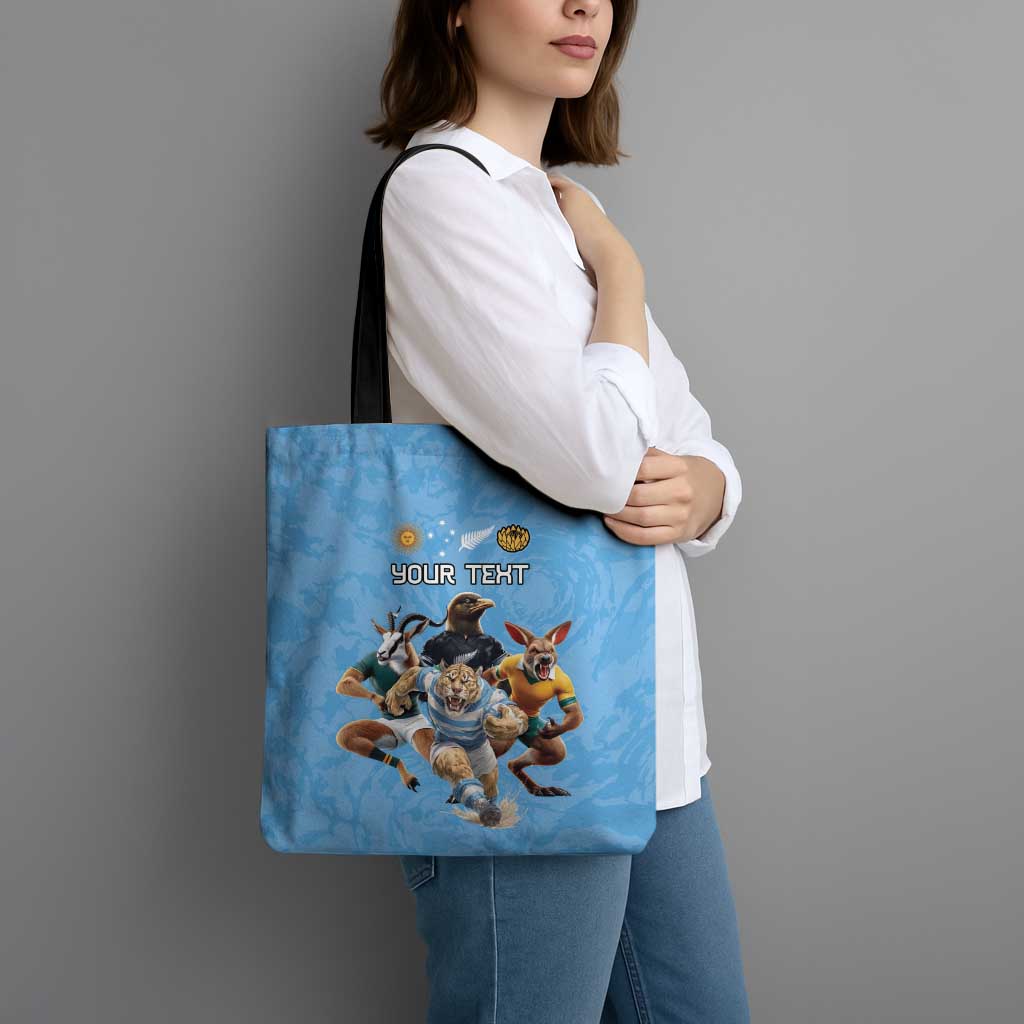 Custom Rugby Southern Hemisphere Tote Bag Argentina AUNZ South Africa Mascot Blue - Polynesian Pride