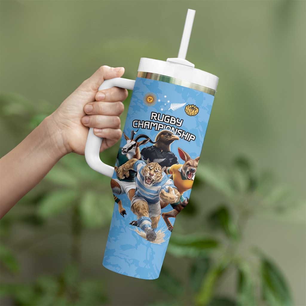 Custom Rugby Southern Hemisphere Tumbler With Handle Argentina AUNZ South Africa Mascot Blue - Polynesian Pride