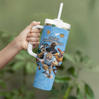 Custom Rugby Southern Hemisphere Tumbler With Handle Argentina AUNZ South Africa Mascot Blue - Polynesian Pride