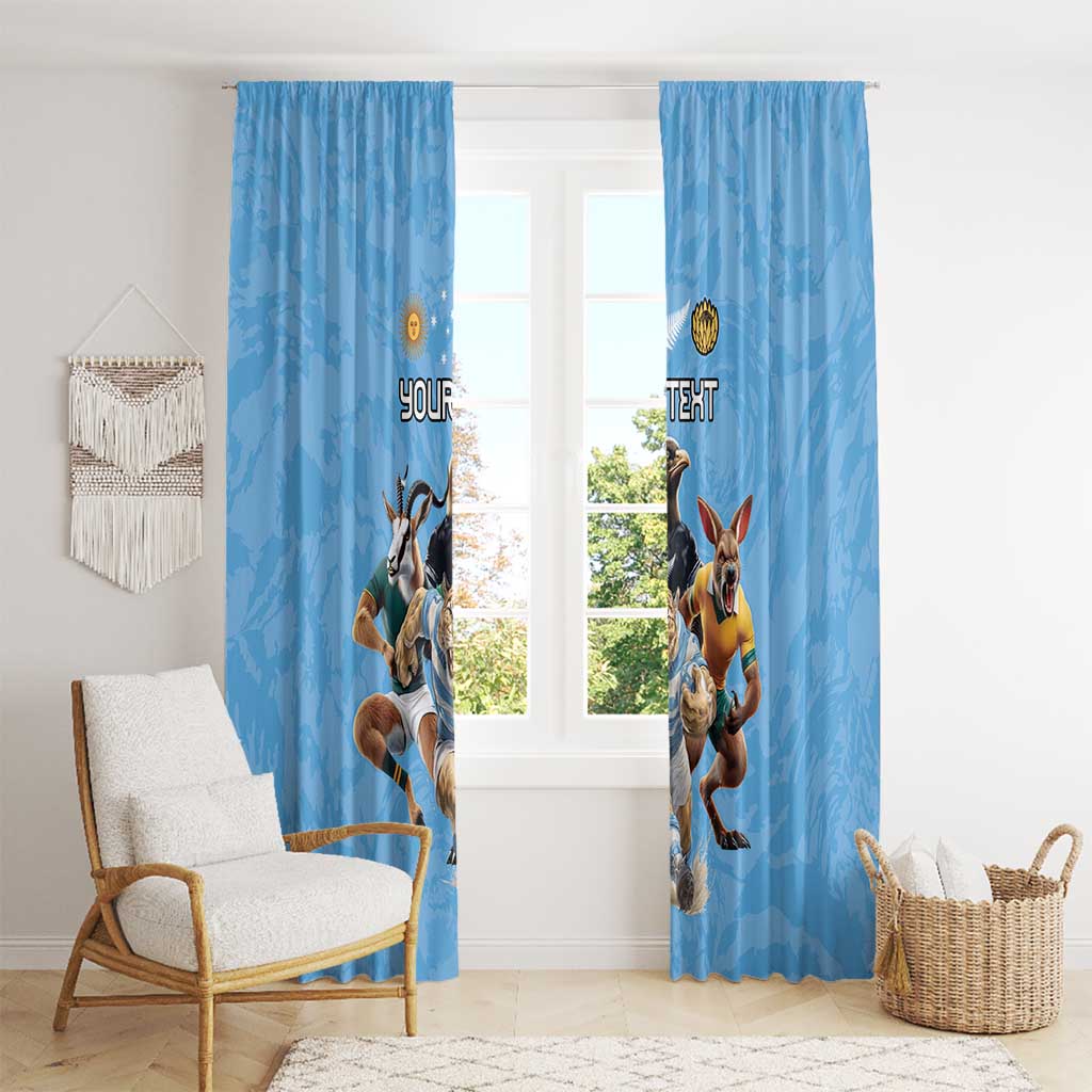Custom Rugby Southern Hemisphere Window Curtain Argentina AUNZ South Africa Mascot Blue - Polynesian Pride