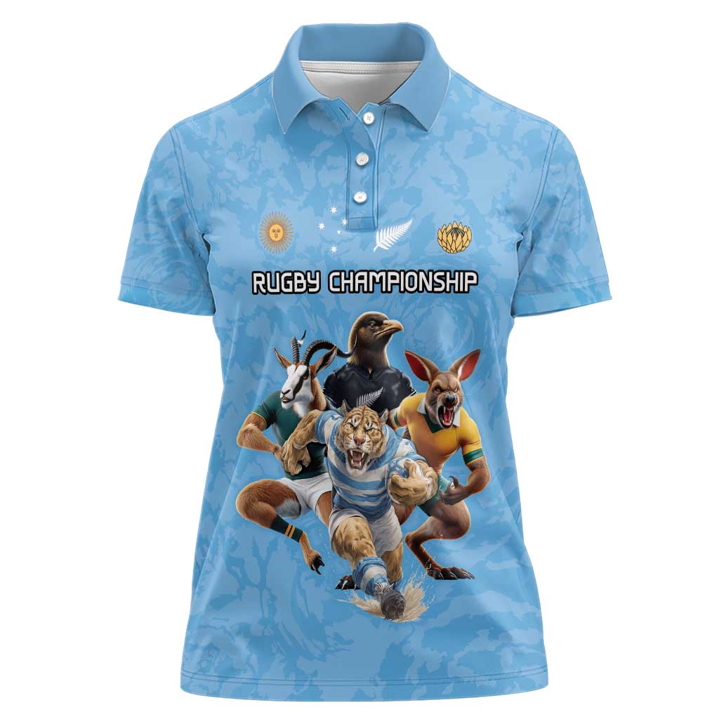 Custom Rugby Southern Hemisphere Women Polo Shirt Argentina AUNZ South Africa Mascot Blue LT9 Female Blue - Polynesian Pride