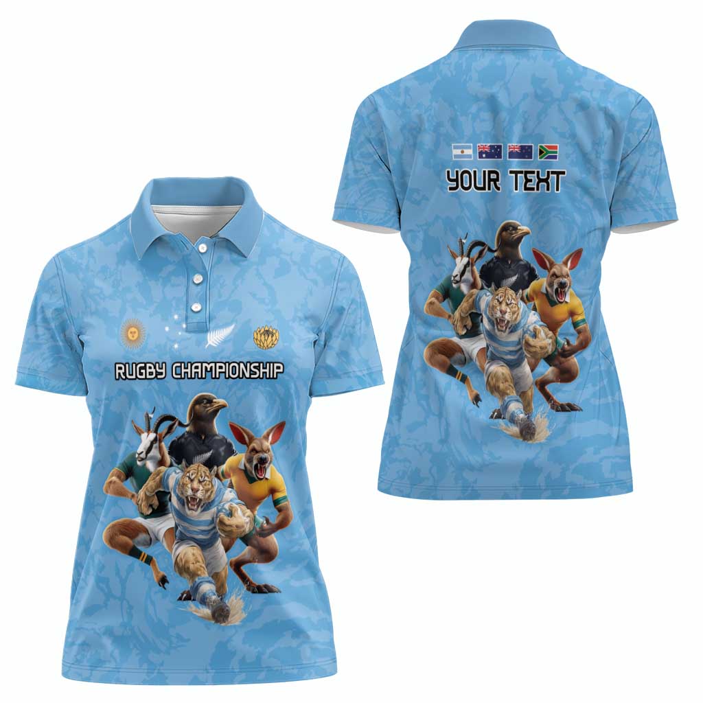 Custom Rugby Southern Hemisphere Women Polo Shirt Argentina AUNZ South Africa Mascot Blue LT9 - Polynesian Pride