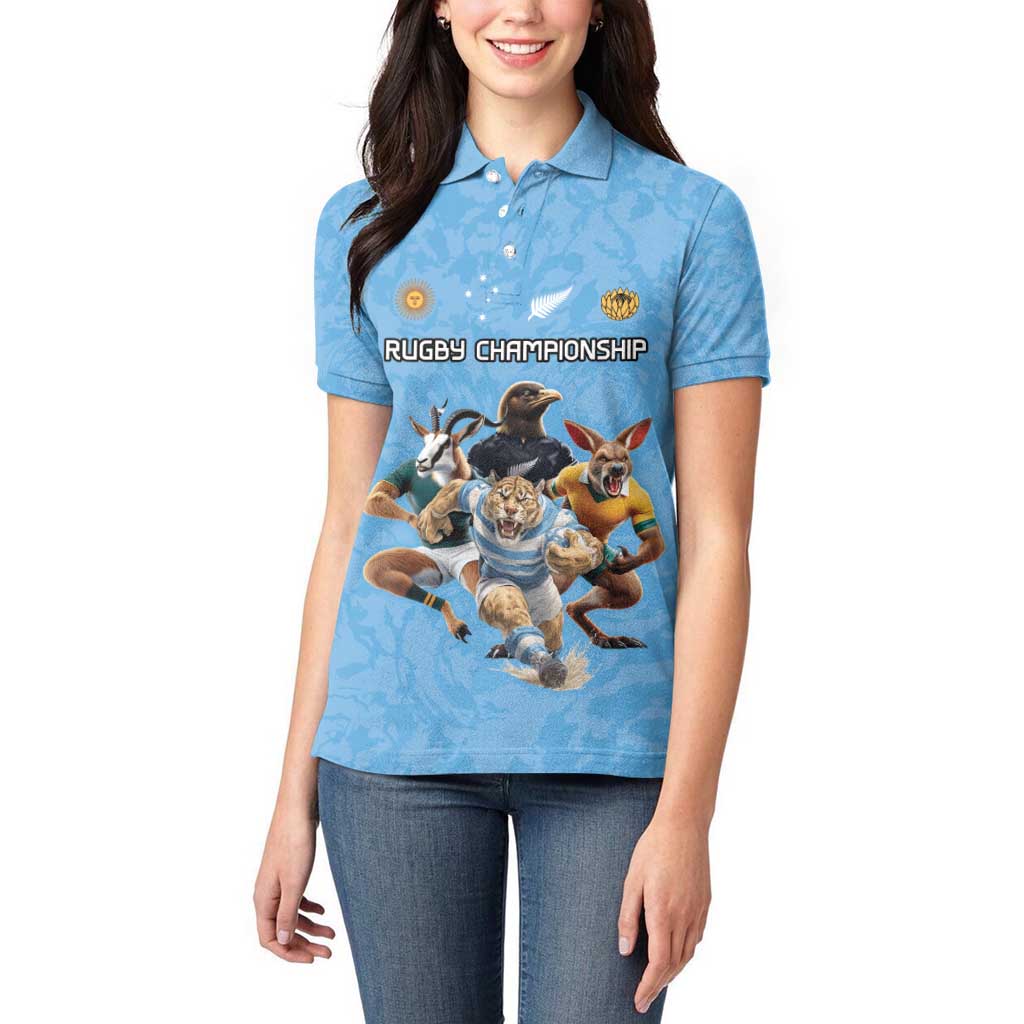 Custom Rugby Southern Hemisphere Women Polo Shirt Argentina AUNZ South Africa Mascot Blue LT9 - Polynesian Pride