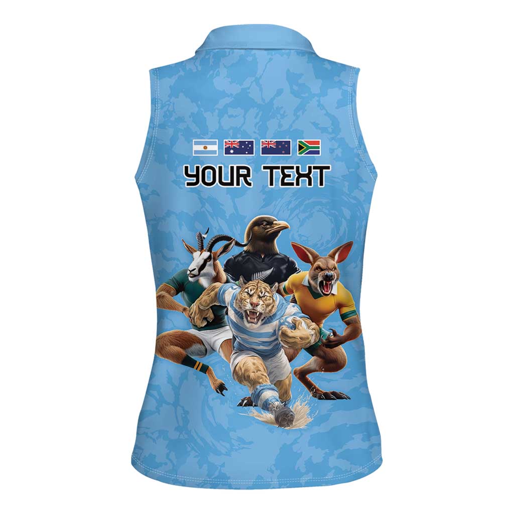 Custom Rugby Southern Hemisphere Women Sleeveless Polo Shirt Argentina AUNZ South Africa Mascot Blue LT9 - Polynesian Pride