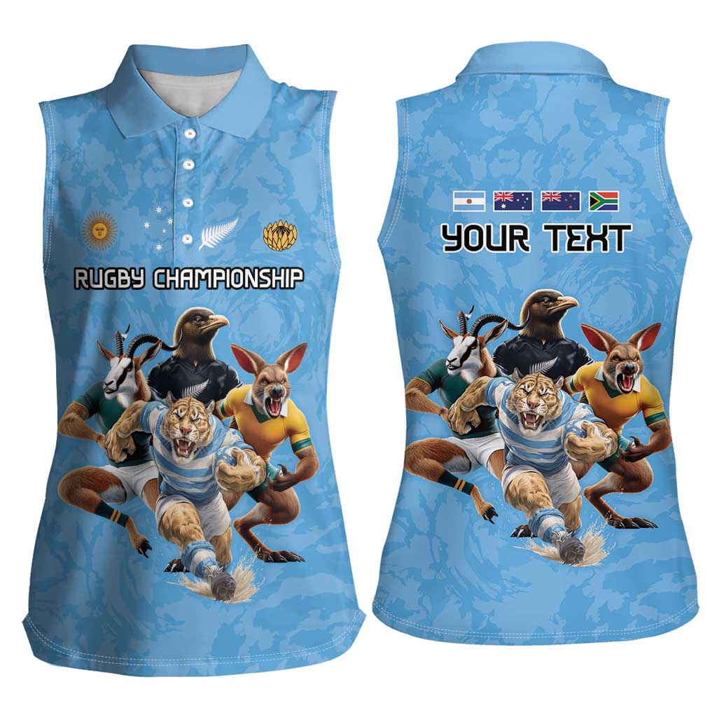Custom Rugby Southern Hemisphere Women Sleeveless Polo Shirt Argentina AUNZ South Africa Mascot Blue LT9 - Polynesian Pride
