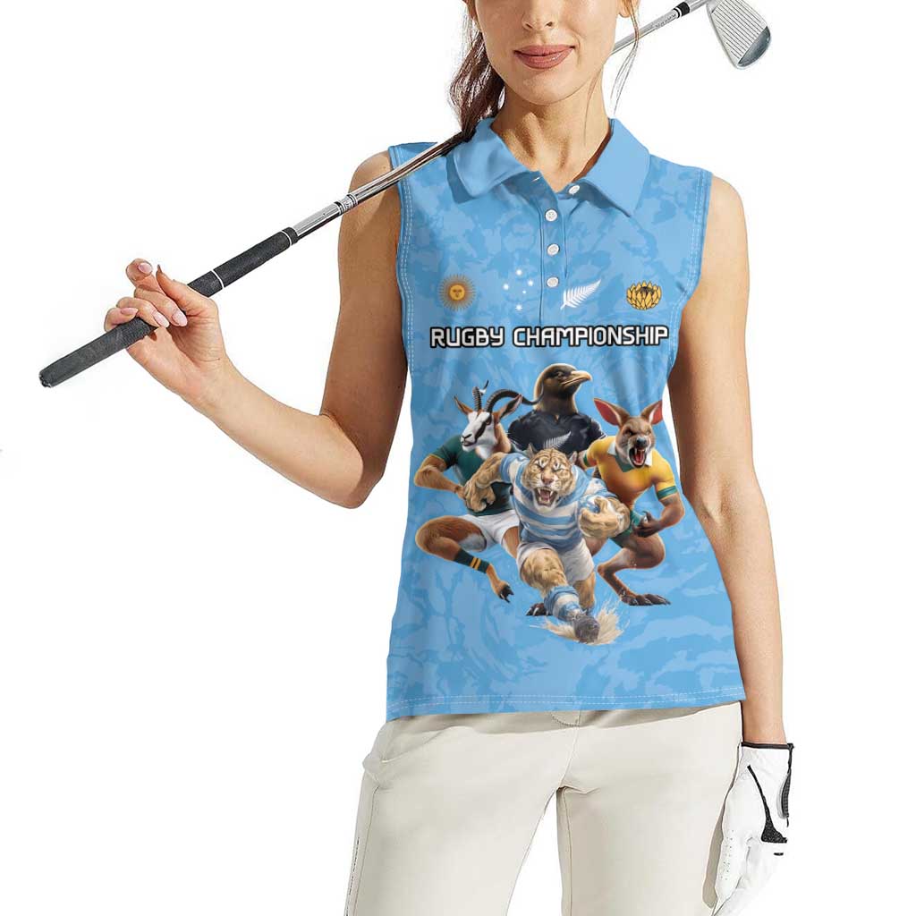 Custom Rugby Southern Hemisphere Women Sleeveless Polo Shirt Argentina AUNZ South Africa Mascot Blue LT9 - Polynesian Pride