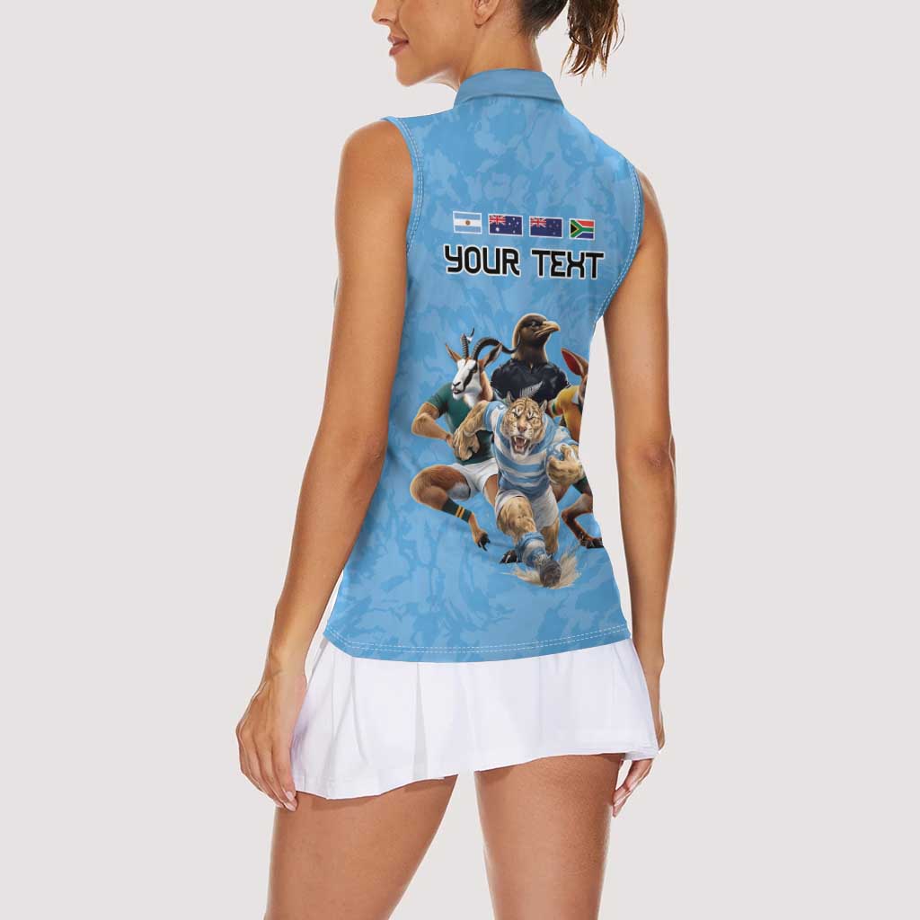 Custom Rugby Southern Hemisphere Women Sleeveless Polo Shirt Argentina AUNZ South Africa Mascot Blue LT9 - Polynesian Pride