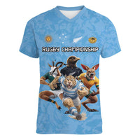 Custom Rugby Southern Hemisphere Women V-Neck T-Shirt Argentina AUNZ South Africa Mascot Blue LT9 Female Blue - Polynesian Pride