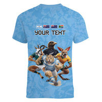 Custom Rugby Southern Hemisphere Women V-Neck T-Shirt Argentina AUNZ South Africa Mascot Blue LT9 - Polynesian Pride