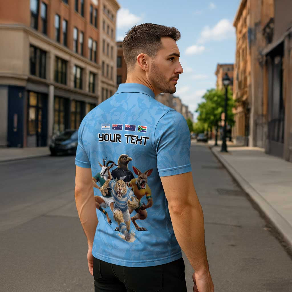 Custom Rugby Southern Hemisphere Zipper Polo Shirt Argentina AUNZ South Africa Mascot Blue - Polynesian Pride