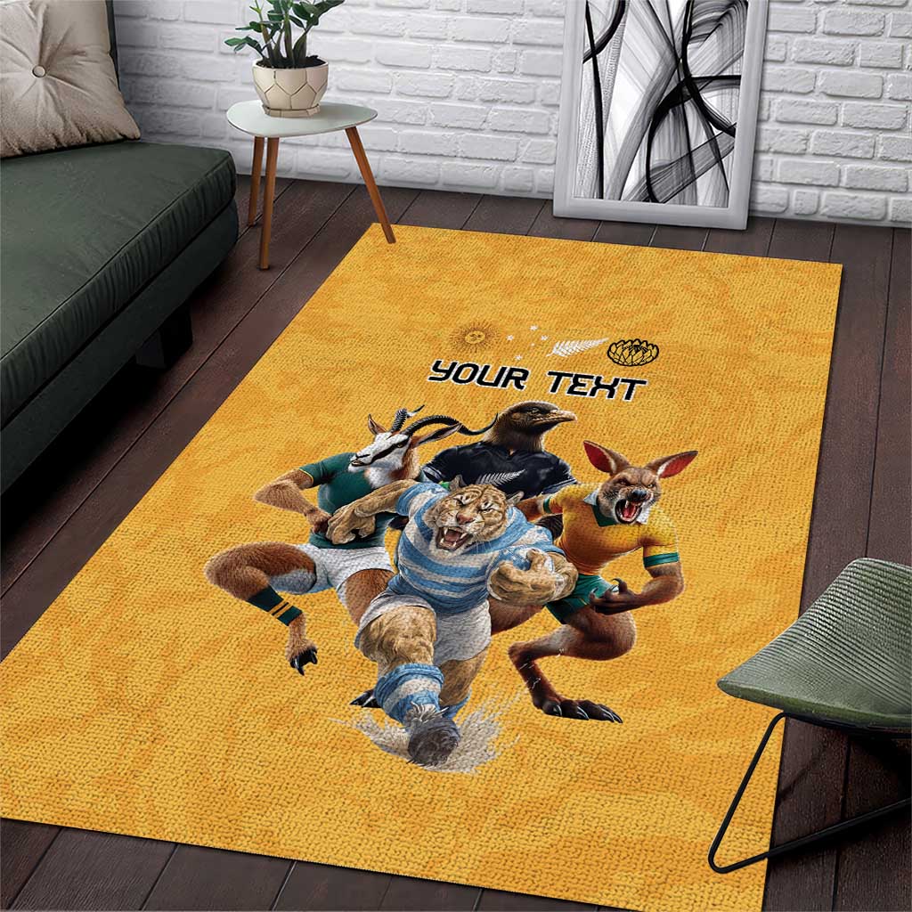 Custom Rugby Southern Hemisphere Area Rug Argentina AUNZ South Africa Mascot Gold - Polynesian Pride