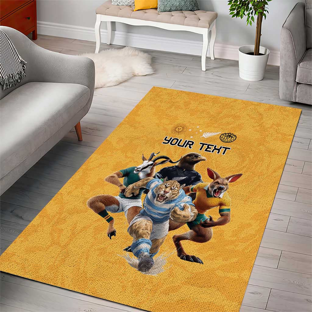 Custom Rugby Southern Hemisphere Area Rug Argentina AUNZ South Africa Mascot Gold - Polynesian Pride