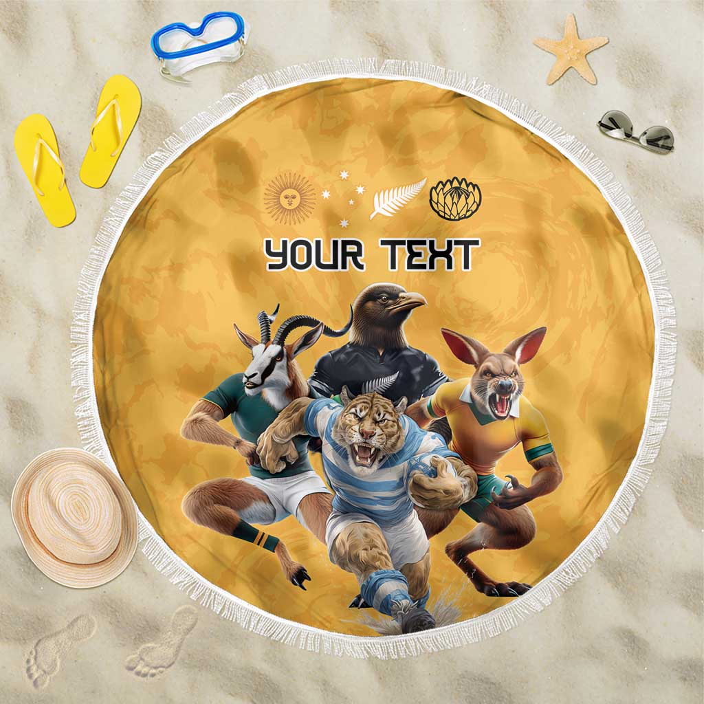 Custom Rugby Southern Hemisphere Beach Blanket Argentina AUNZ South Africa Mascot Gold - Polynesian Pride
