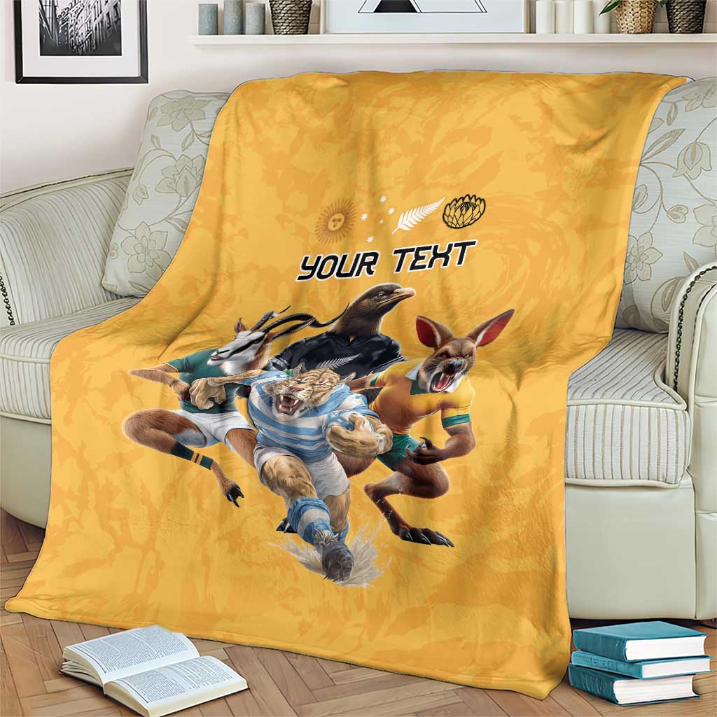 Custom Rugby Southern Hemisphere Blanket Argentina AUNZ South Africa Mascot Gold - Polynesian Pride