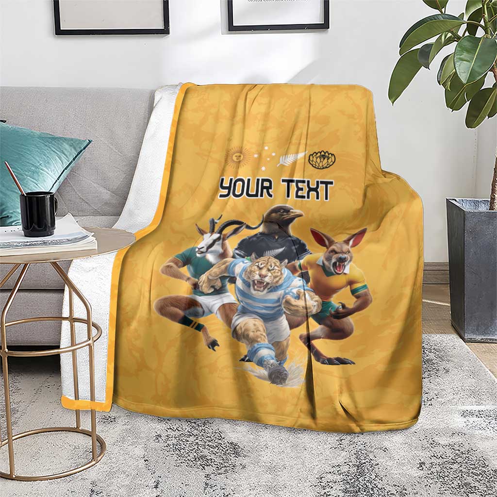 Custom Rugby Southern Hemisphere Blanket Argentina AUNZ South Africa Mascot Gold - Polynesian Pride