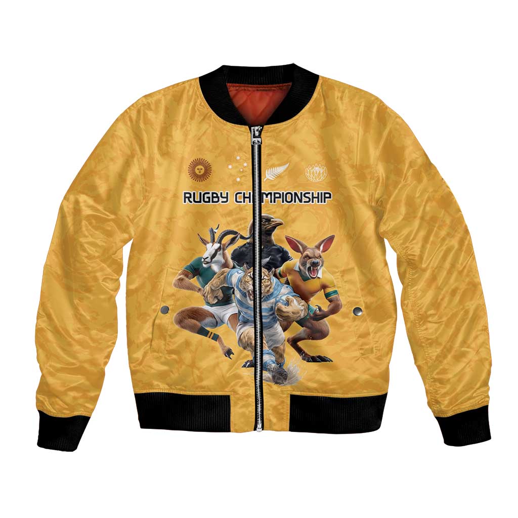 Custom Rugby Southern Hemisphere Bomber Jacket Argentina AUNZ South Africa Mascot Gold - Polynesian Pride