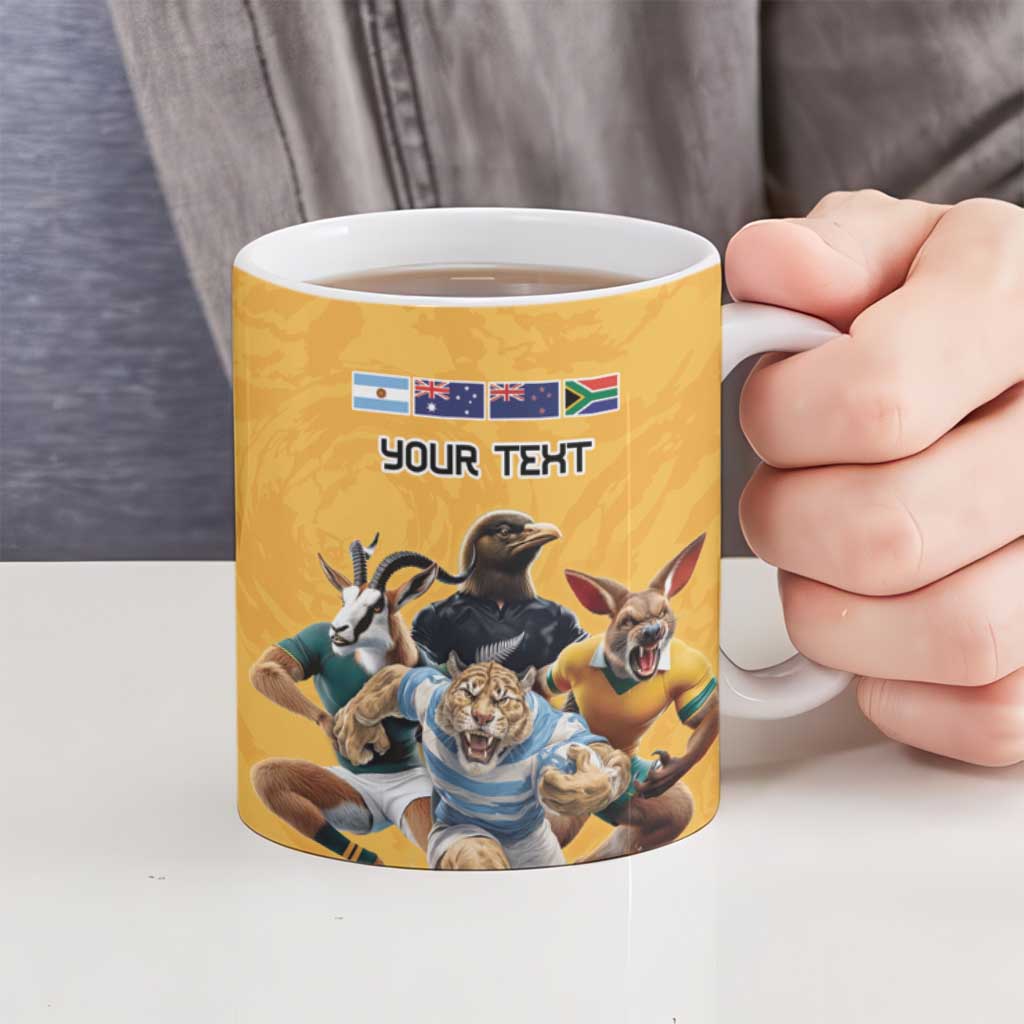 Custom Rugby Southern Hemisphere Ceramic Mug Argentina AUNZ South Africa Mascot Gold - Polynesian Pride