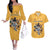 Custom Rugby Southern Hemisphere Couples Matching Off The Shoulder Long Sleeve Dress and Hawaiian Shirt Argentina AUNZ South Africa Mascot Gold - Polynesian Pride