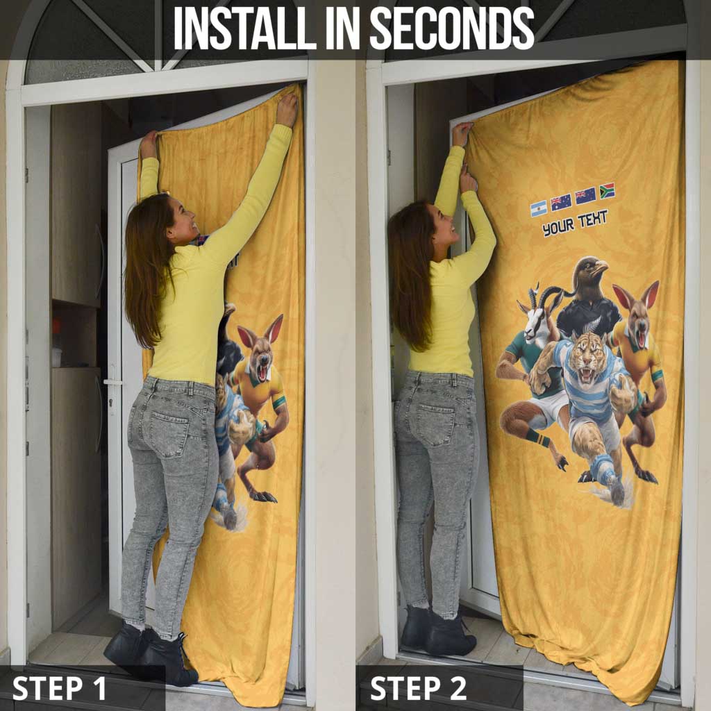 Custom Rugby Southern Hemisphere Door Cover Argentina AUNZ South Africa Mascot Gold - Polynesian Pride