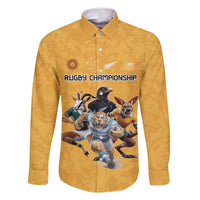 Custom Rugby Southern Hemisphere Family Matching Long Sleeve Bodycon Dress and Hawaiian Shirt Argentina AUNZ South Africa Mascot Gold LT9 Dad's Shirt - Long Sleeve Gold - Polynesian Pride