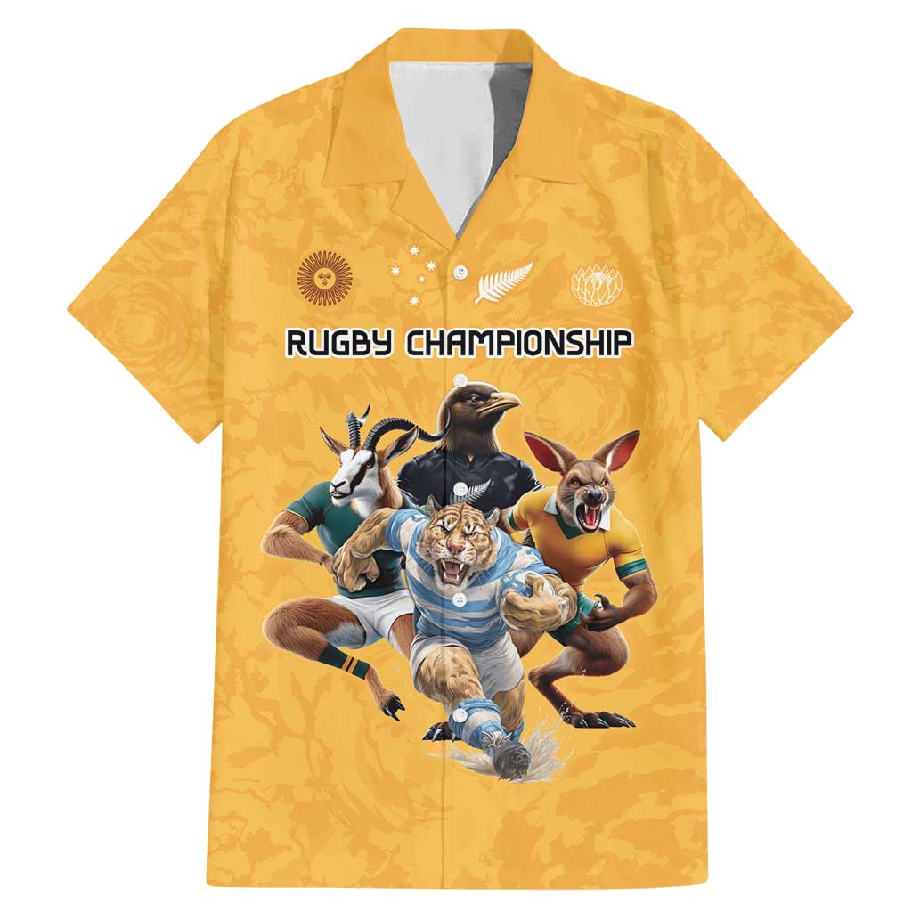 Custom Rugby Southern Hemisphere Family Matching Mermaid Dress and Hawaiian Shirt Argentina AUNZ South Africa Mascot Gold LT9 Dad's Shirt - Short Sleeve Gold - Polynesian Pride