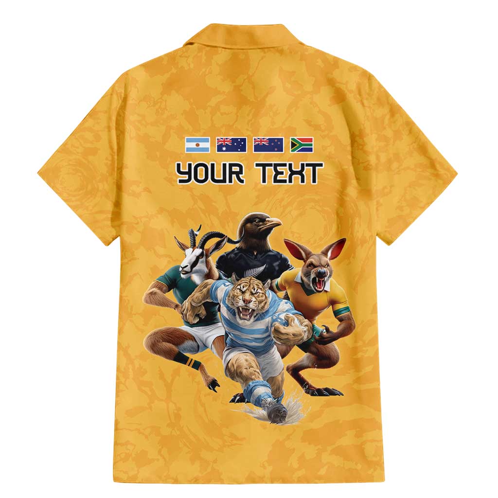 Custom Rugby Southern Hemisphere Family Matching Mermaid Dress and Hawaiian Shirt Argentina AUNZ South Africa Mascot Gold LT9 - Polynesian Pride