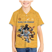 Custom Rugby Southern Hemisphere Family Matching Mermaid Dress and Hawaiian Shirt Argentina AUNZ South Africa Mascot Gold LT9 Son's Shirt Gold - Polynesian Pride