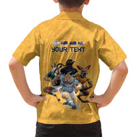 Custom Rugby Southern Hemisphere Family Matching Off Shoulder Maxi Dress and Hawaiian Shirt Argentina AUNZ South Africa Mascot Gold LT9 - Polynesian Pride