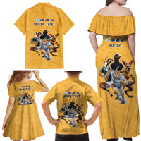 Custom Rugby Southern Hemisphere Family Matching Off Shoulder Maxi Dress and Hawaiian Shirt Argentina AUNZ South Africa Mascot Gold LT9 - Polynesian Pride