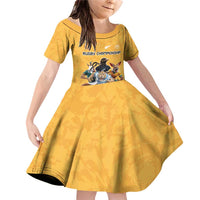 Custom Rugby Southern Hemisphere Family Matching Off Shoulder Short Dress and Hawaiian Shirt Argentina AUNZ South Africa Mascot Gold LT9 Daughter's Dress Gold - Polynesian Pride