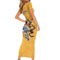 Custom Rugby Southern Hemisphere Family Matching Short Sleeve Bodycon Dress and Hawaiian Shirt Argentina AUNZ South Africa Mascot Gold LT9 - Polynesian Pride