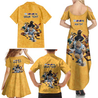Custom Rugby Southern Hemisphere Family Matching Summer Maxi Dress and Hawaiian Shirt Argentina AUNZ South Africa Mascot Gold LT9 - Polynesian Pride
