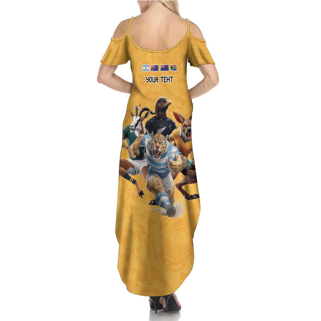 Custom Rugby Southern Hemisphere Family Matching Summer Maxi Dress and Hawaiian Shirt Argentina AUNZ South Africa Mascot Gold LT9 - Polynesian Pride