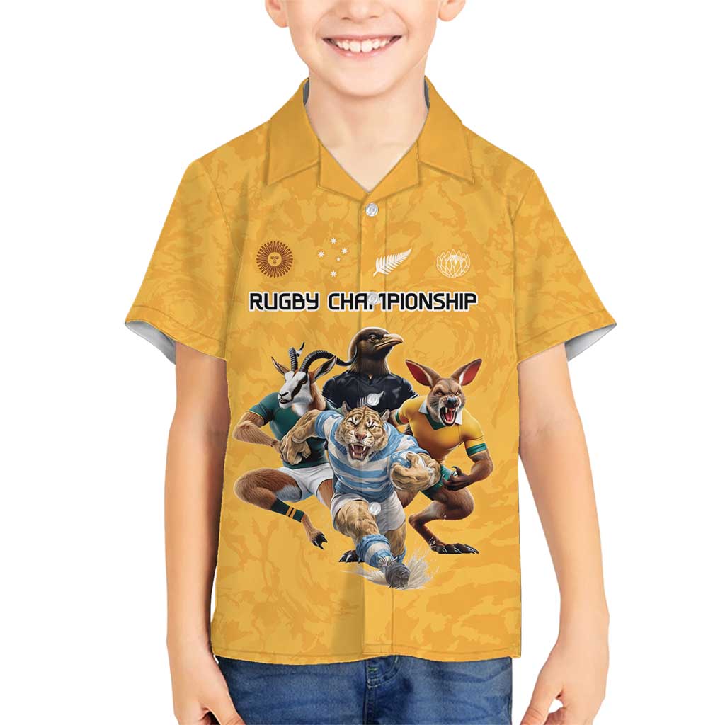 Custom Rugby Southern Hemisphere Family Matching Tank Maxi Dress and Hawaiian Shirt Argentina AUNZ South Africa Mascot Gold LT9 Son's Shirt Gold - Polynesian Pride