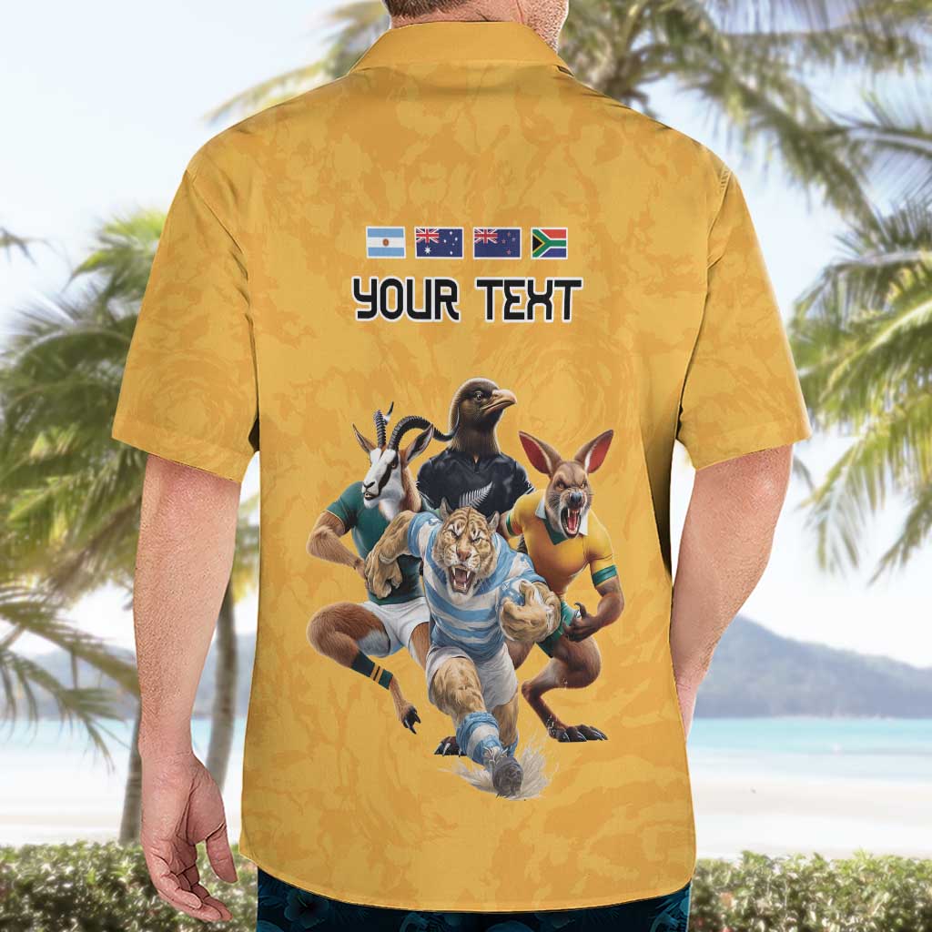 Custom Rugby Southern Hemisphere Hawaiian Shirt Argentina AUNZ South Africa Mascot Gold - Polynesian Pride