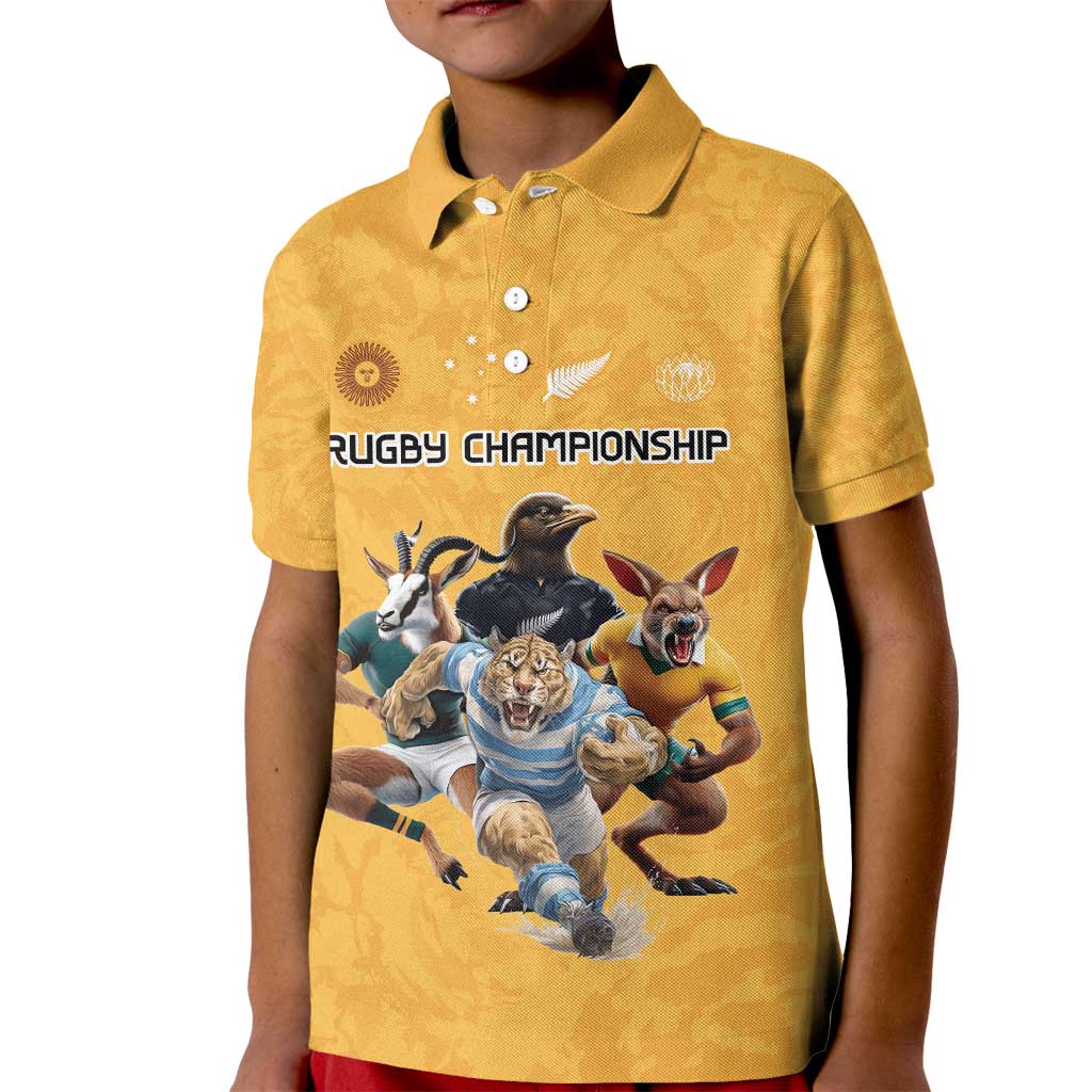 Custom Rugby Southern Hemisphere Kid Polo Shirt Argentina AUNZ South Africa Mascot Gold - Polynesian Pride