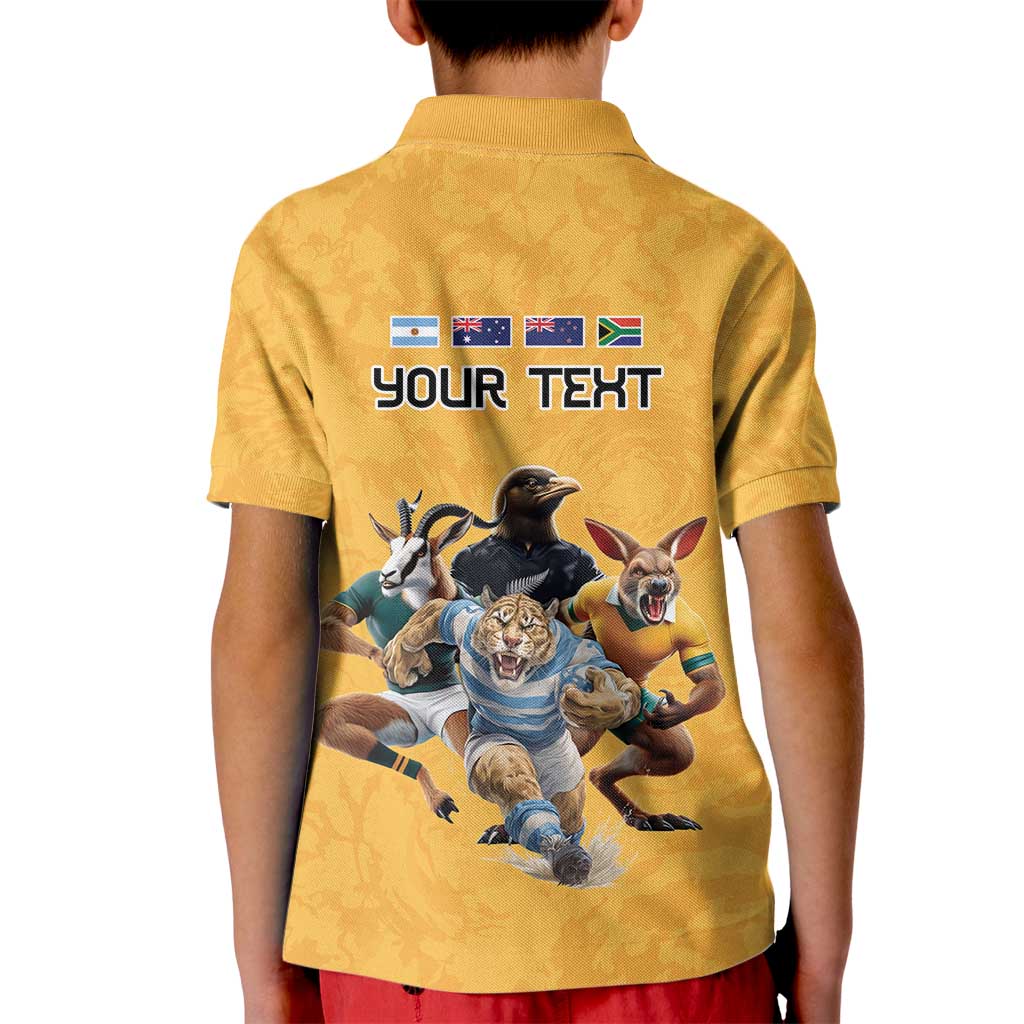 Custom Rugby Southern Hemisphere Kid Polo Shirt Argentina AUNZ South Africa Mascot Gold - Polynesian Pride